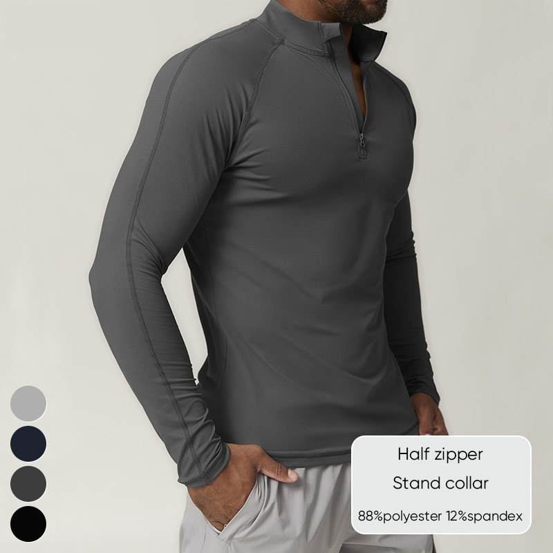 Men's Activewear Stand up Collar Running Top Half Zip Long Sleeve Workout T Shirts Gym Fitness Sports Shirt - Image 3
