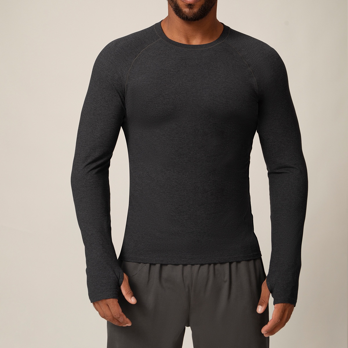 Slim Long Sleeve Sports Shirt For Men Thumb Holes Training Tennis T-shirt Crew Neck Gym Fitness Tops Solid Woven Outdoor - Image 7