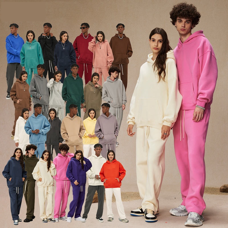 Heavyweight 320g Mens And Womens Terry Pullover Hooded Sweatshirt Sports Sweatpants 2 Piece Suit Casual Tracksuit Set For Unisex - Image 27