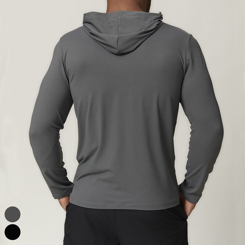 2026 Casual Athletic Clothes Quick Dry Workout Running Tshirt Long Sleeve Gym Fitness Shirt Hooded Pullover Sports Tops For Men - Image 3