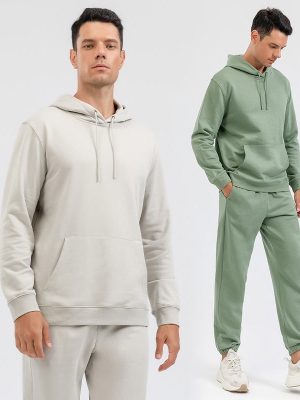 Heavyweight 320g Mens And Womens Terry Pullover Hooded Sweatshirt Sports Sweatpants 2 Piece Suit Casual Tracksuit Set For Unisex