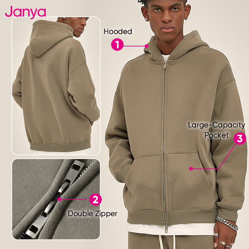 Unisex Heavyweight 350gsm Fleece Lined Zip-up Hoodie Sweatpants Set Fall Winter Breathable Loose Fit Streetwear Tracksuit - Image 2