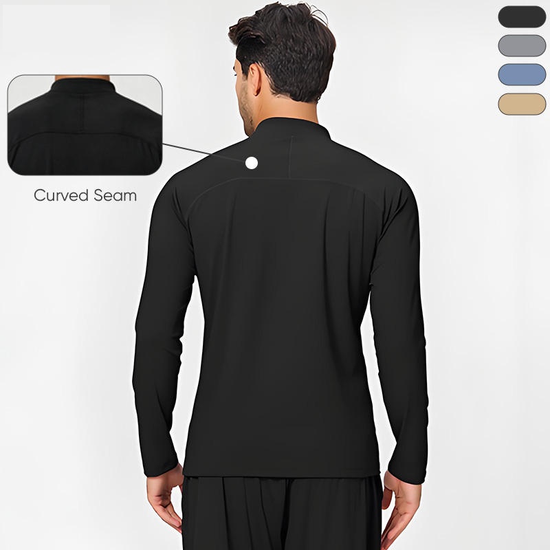 Men's High Stretch Moisture Wicking Running Half-Zip Mock Neck Long Sleeve Solid Breathable Quick-Dry Soft Comfort Jacket - Image 3