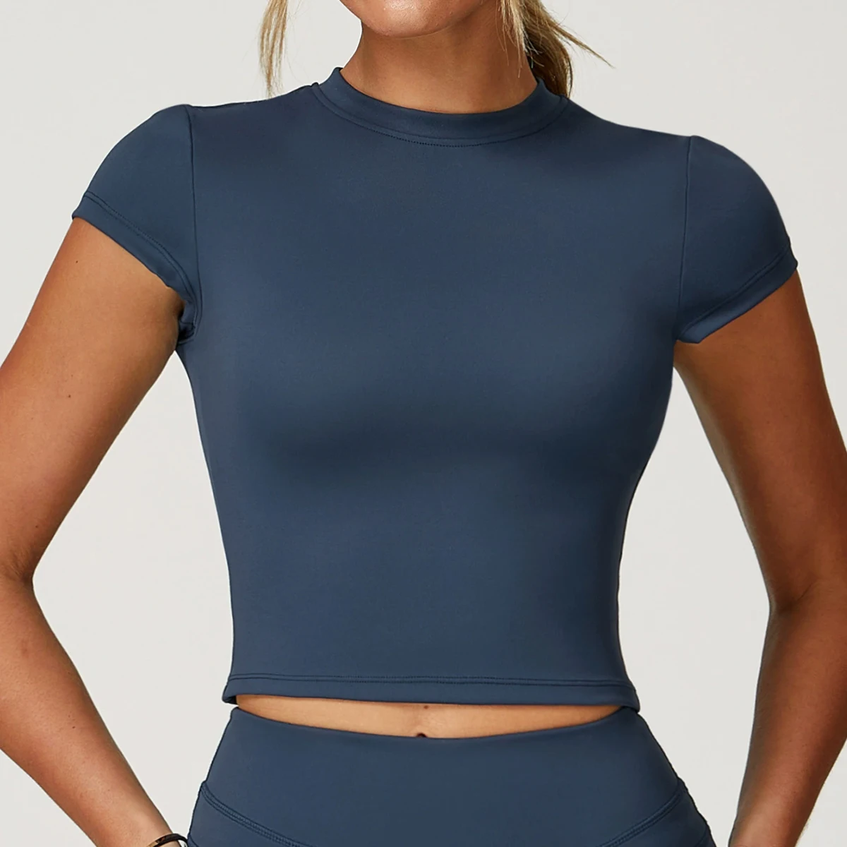Oem New Activewear Women Gym Suit Detachable Chest Pads Bra Short Sleeve Shirts High Waist Leggings Fitness Sets For Ladies - Image 35