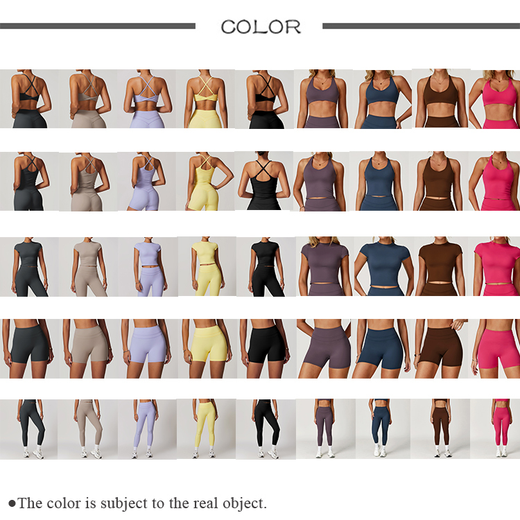 Oem New Activewear Women Gym Suit Detachable Chest Pads Bra Short Sleeve Shirts High Waist Leggings Fitness Sets For Ladies - Image 3