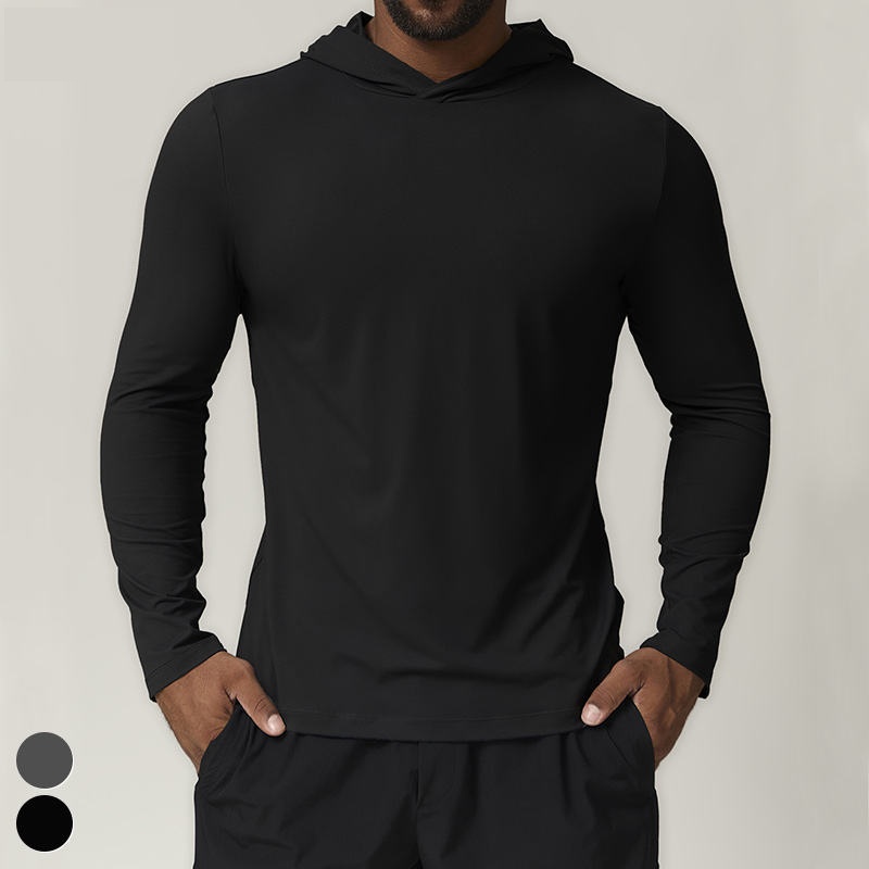 2026 Casual Athletic Clothes Quick Dry Workout Running Tshirt Long Sleeve Gym Fitness Shirt Hooded Pullover Sports Tops For Men - Image 4