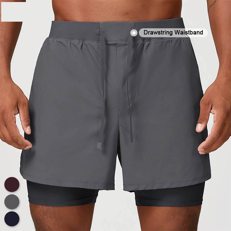 Comfort Quick Dry Breathable Lightweight Stretch Drawstring Loose Fit 2-in-1 Shorts With Built-in Liner Side Slits For Men - Image 8