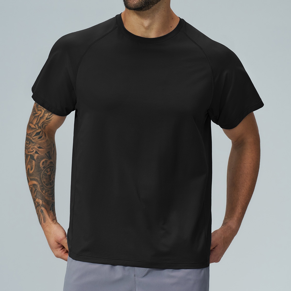 Men's Soft Skin-Friendly Moisture Wicking Quick Dry Breathable Lightweight Stretch Short Sleeve Gym Training Solid T-Shirt - Image 2