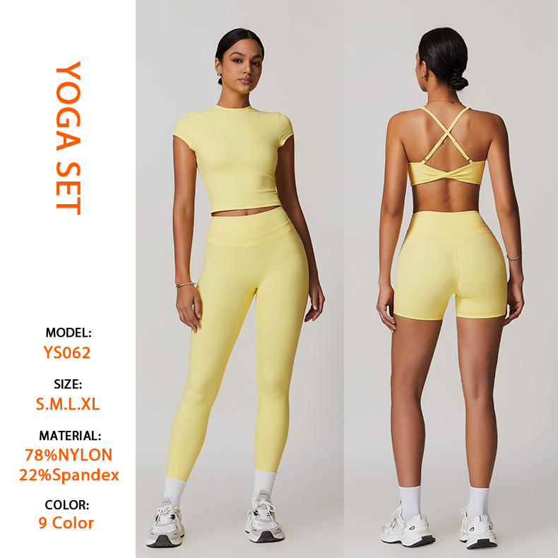 Oem New Activewear Women Gym Suit Detachable Chest Pads Bra Short Sleeve Shirts High Waist Leggings Fitness Sets For Ladies - Image 2