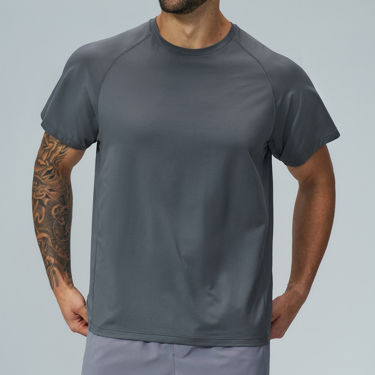 Men's Soft Skin-Friendly Moisture Wicking Quick Dry Breathable Lightweight Stretch Short Sleeve Gym Training Solid T-Shirt - Image 6