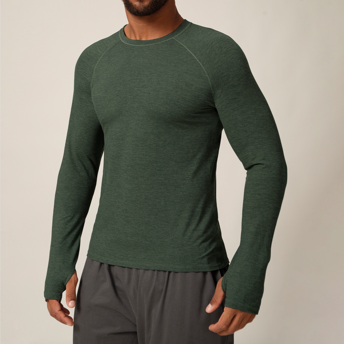 Slim Long Sleeve Sports Shirt For Men Thumb Holes Training Tennis T-shirt Crew Neck Gym Fitness Tops Solid Woven Outdoor - Image 6