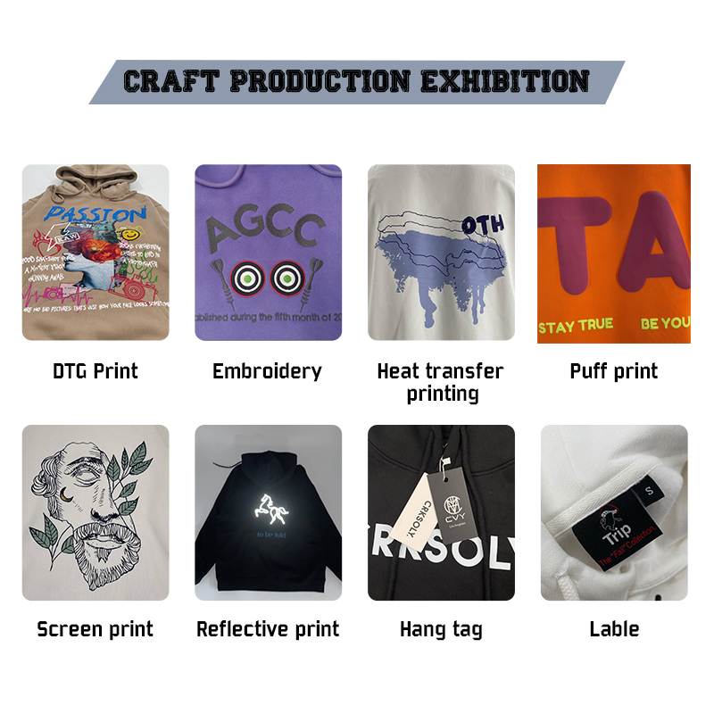 Polyester/Cotton Men's Pullover Hoodie Custom Logo Design Puff Embroidery Print Stand Collar Streetwear Waterproof Windproof - Image 14