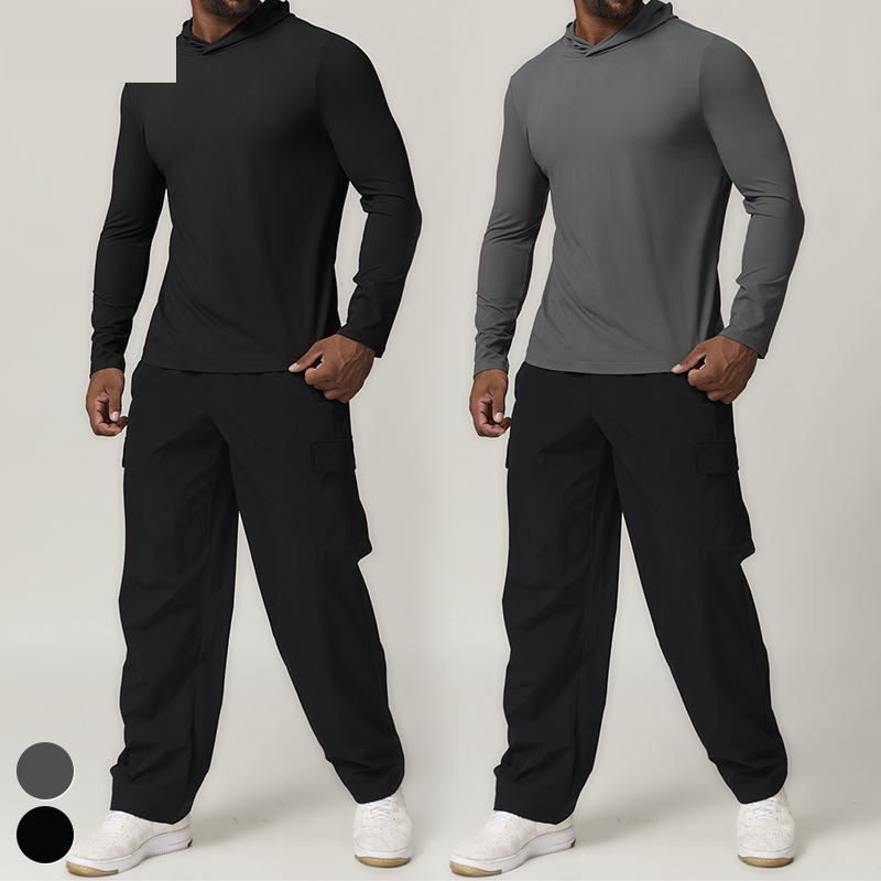 2026 Casual Athletic Clothes Quick Dry Workout Running Tshirt Long Sleeve Gym Fitness Shirt Hooded Pullover Sports Tops For Men - Image 5