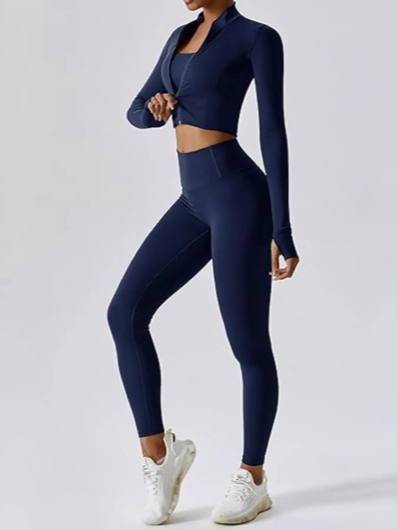 Women's High Waist Breathable Yoga Suit 3-Piece Set with Zipper - Image 4