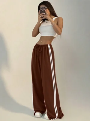 Women's Loose-Fit Striped Split Leg Pants