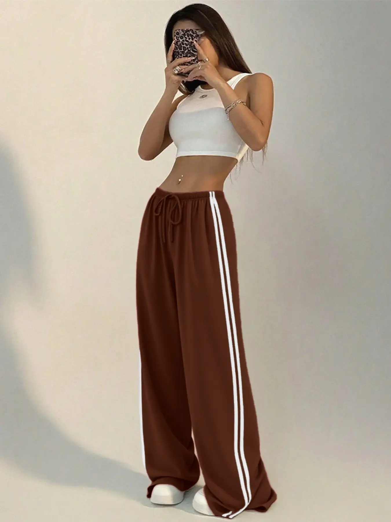 Women's Loose-Fit Striped Split Leg Pants
