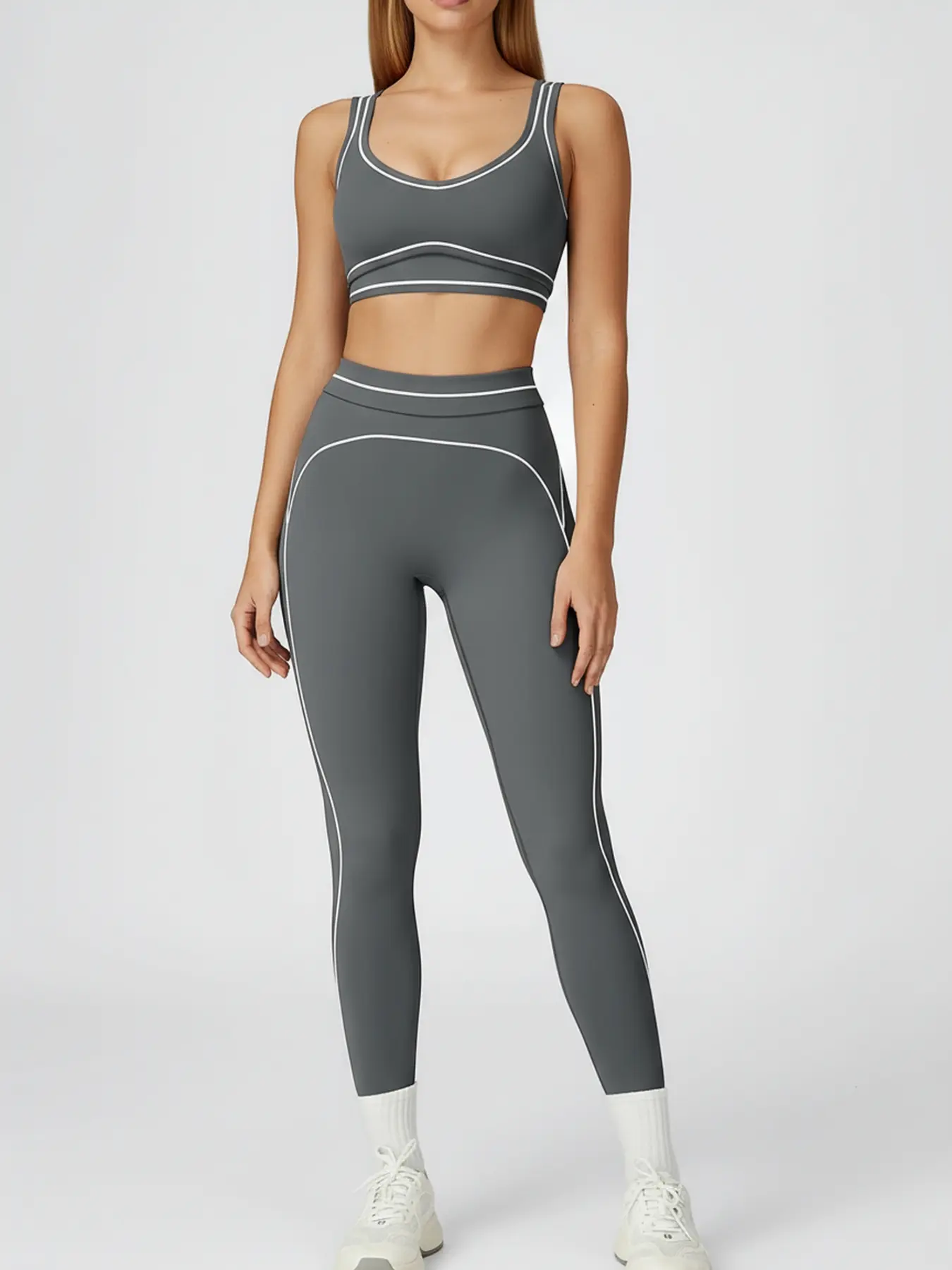 Women's Colorblock Yoga Set High-Waist Quick-Dry Elastane
