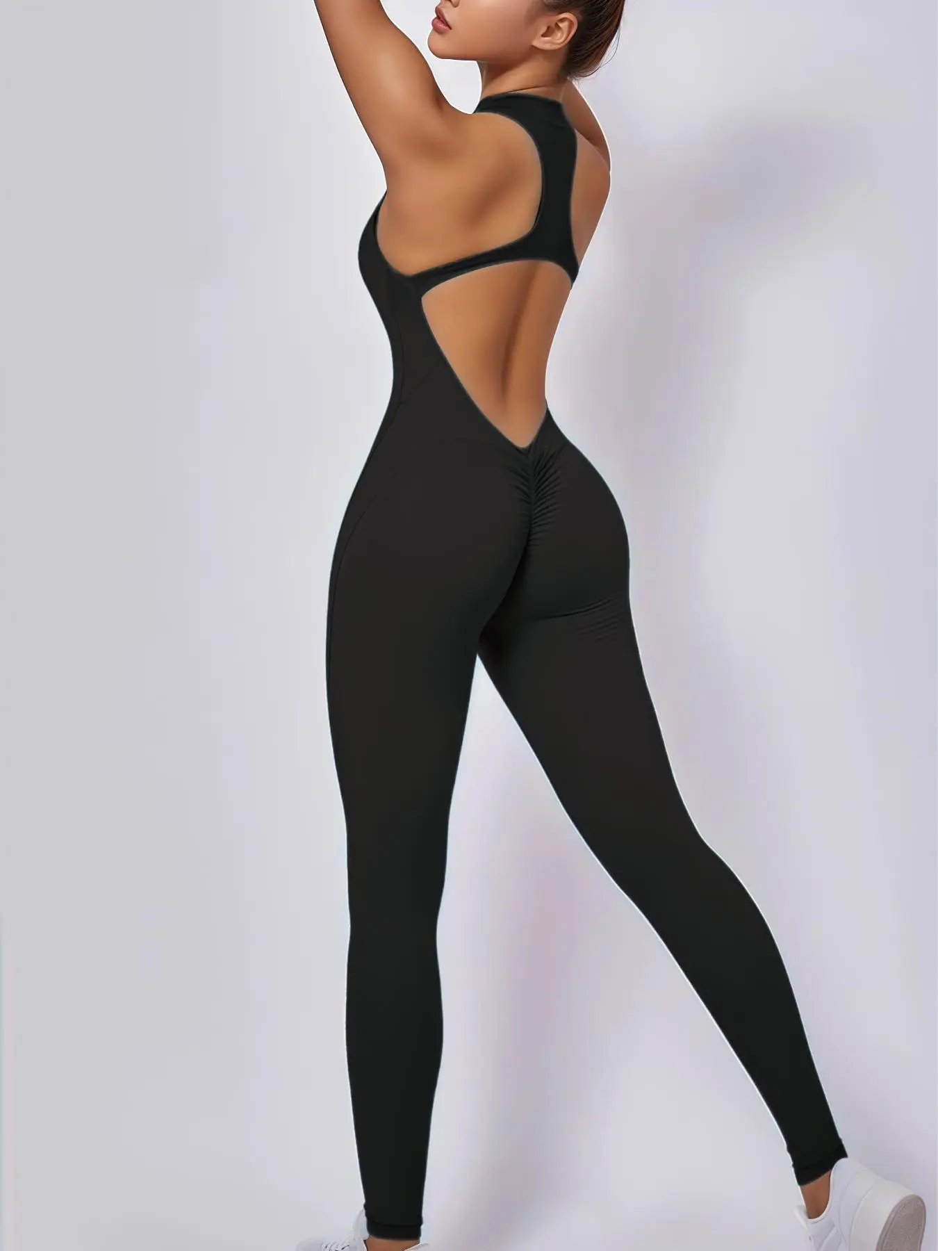 Women's Ruched Zip-Up High-Stretch Sports Jumpsuit - Image 5