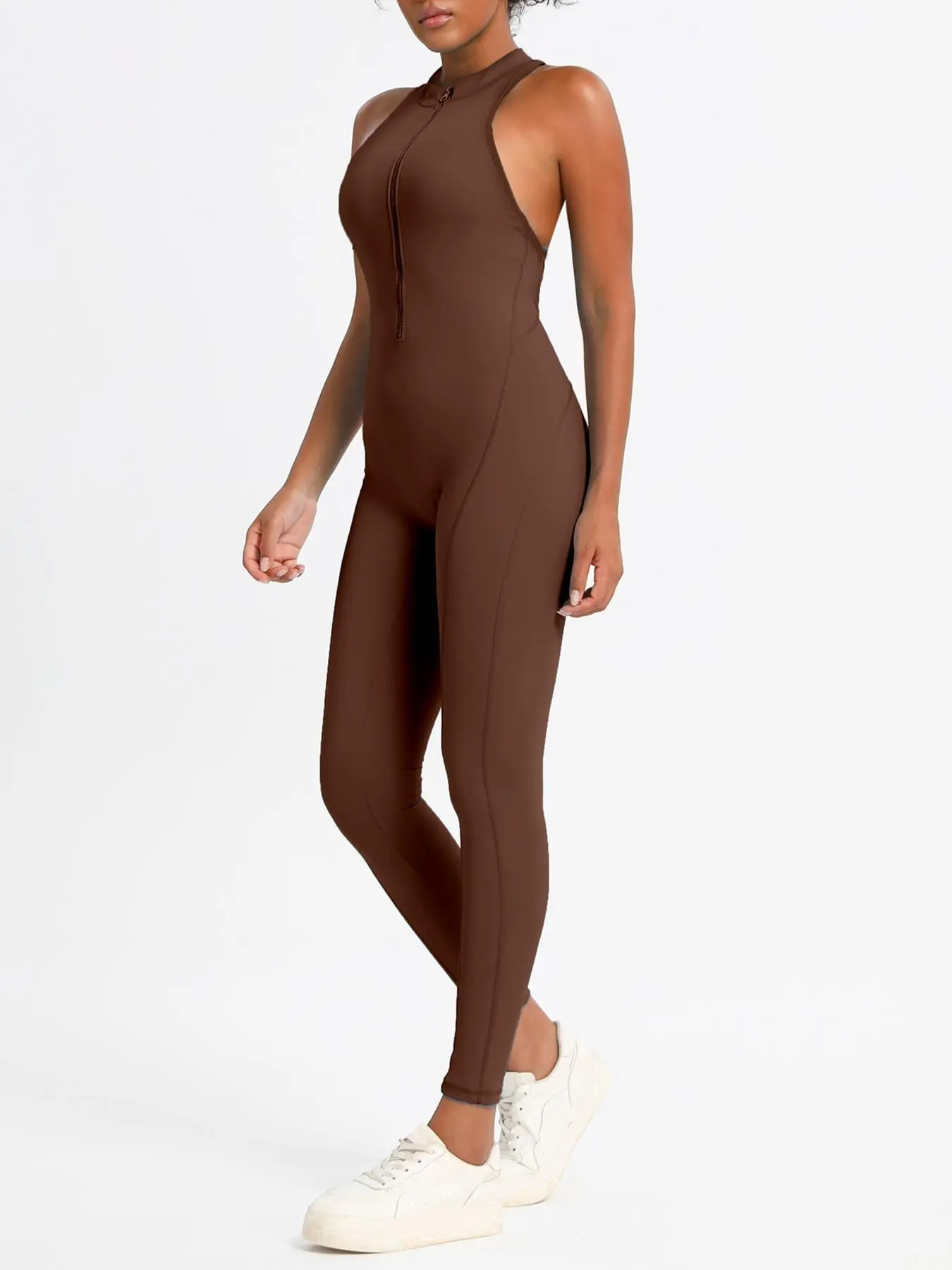 Women's Solid Color Zipper Back Sports Jumpsuit for Yoga and Gym - Image 5