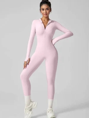 Women's Autumn and Winter Long-Sleeved Yoga Jumpsuit with Front Zipper