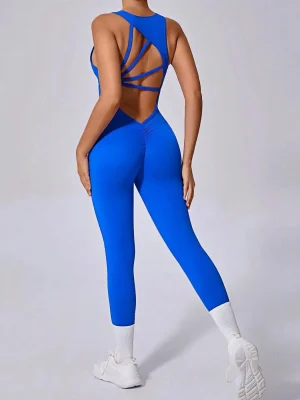 Solid Color Sleeveless Sports Jumpsuit for Yoga, Blue