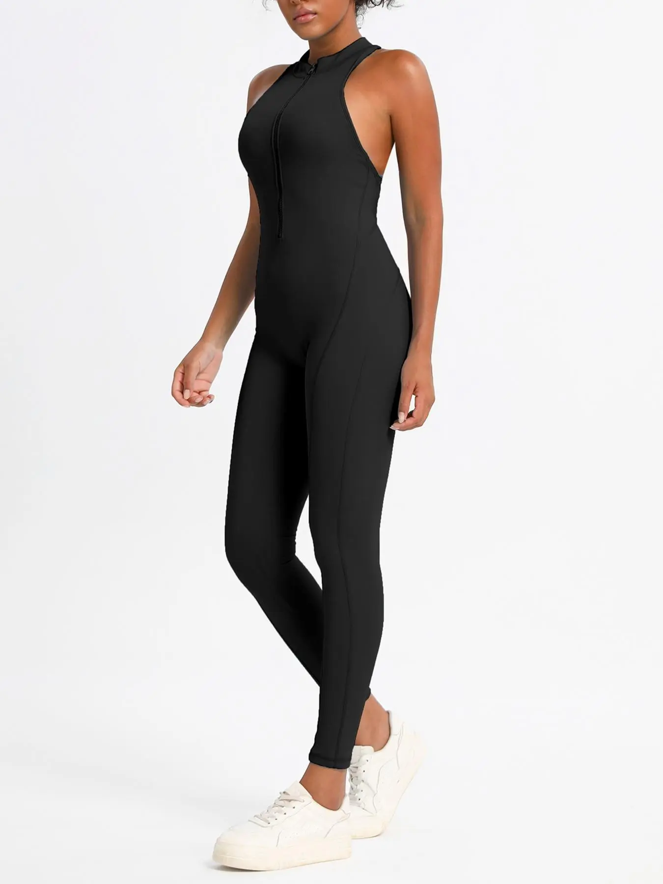 Women's Solid Color Zipper Back Sports Jumpsuit for Yoga and Gym - Image 8