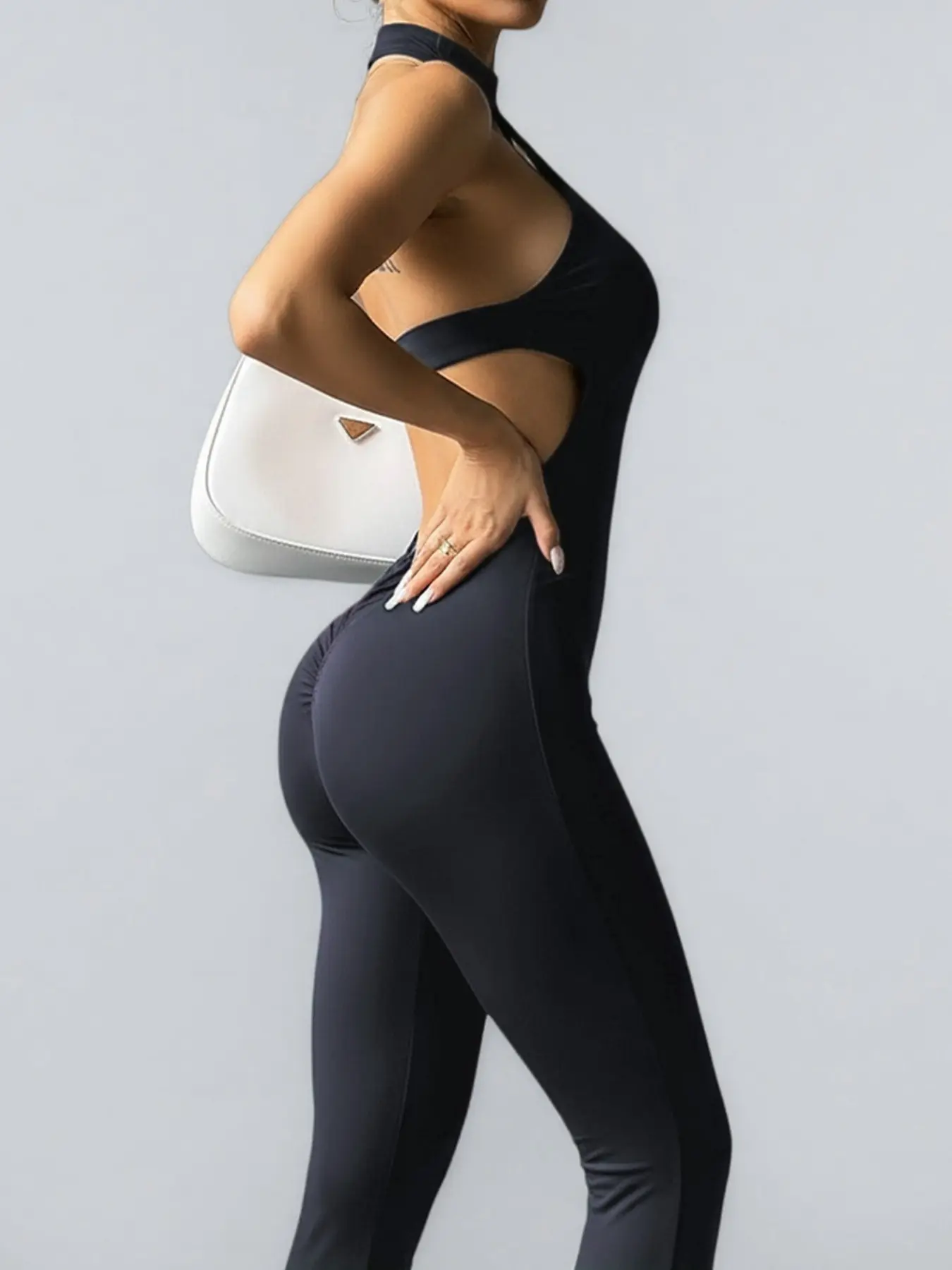 Women's Sleeveless High-Waist Yoga Bodysuit, Sports Black - Image 7