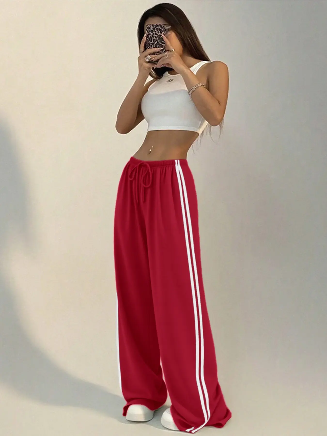 Women's Loose-Fit Striped Split Leg Pants - Image 6