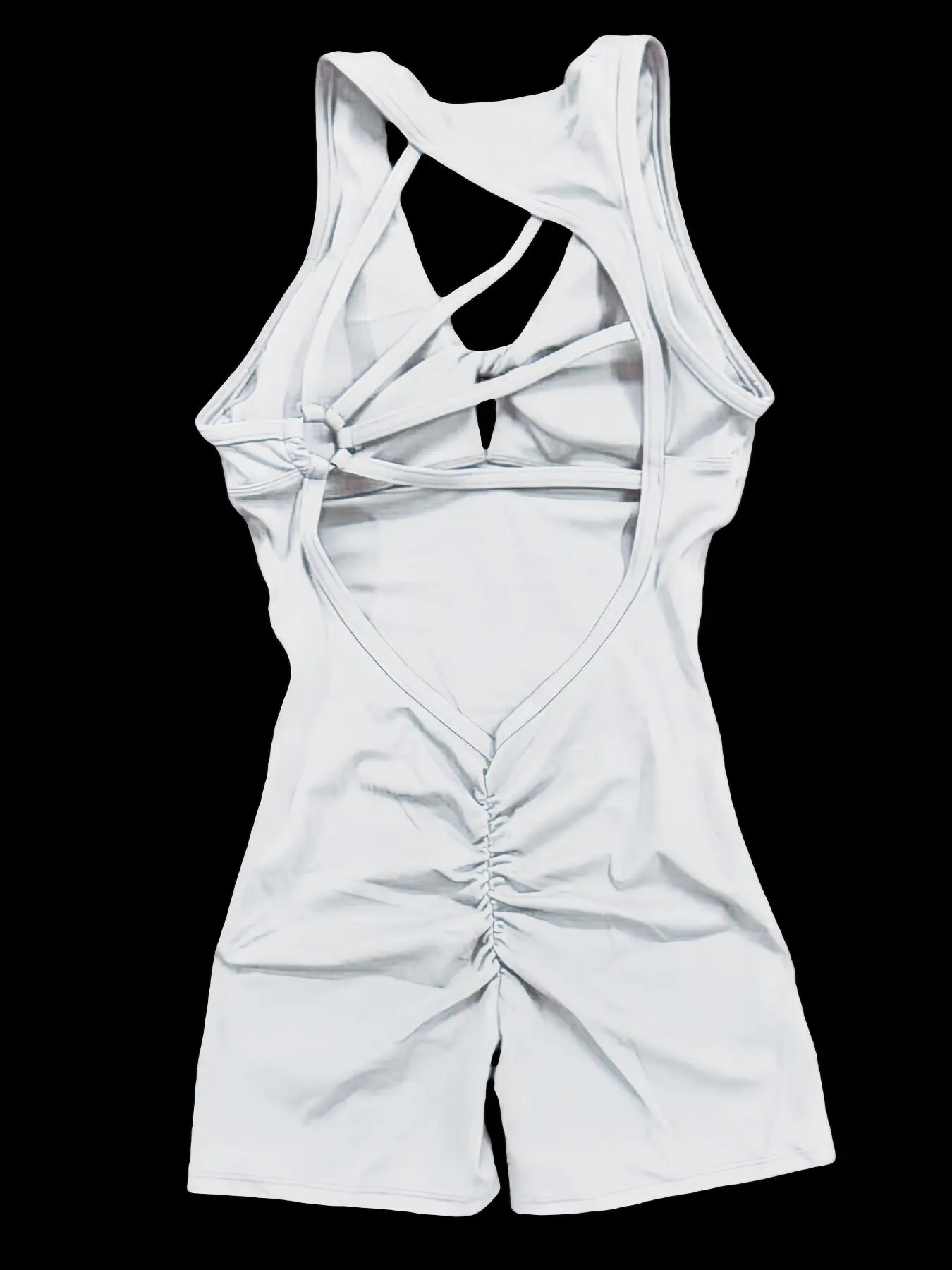 Women's Criss Cross Sporty Romper, Elastane Interlock White - Image 7