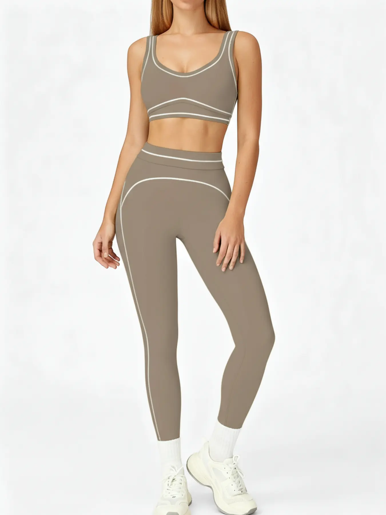 Women's Colorblock Yoga Set High-Waist Quick-Dry Elastane - Image 2