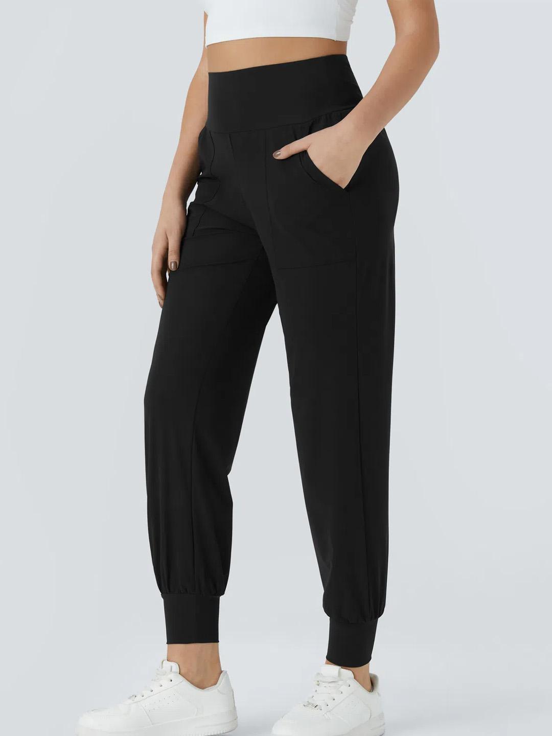 Women’s High-Waisted Jogging Pants with Pockets, Black - Image 9