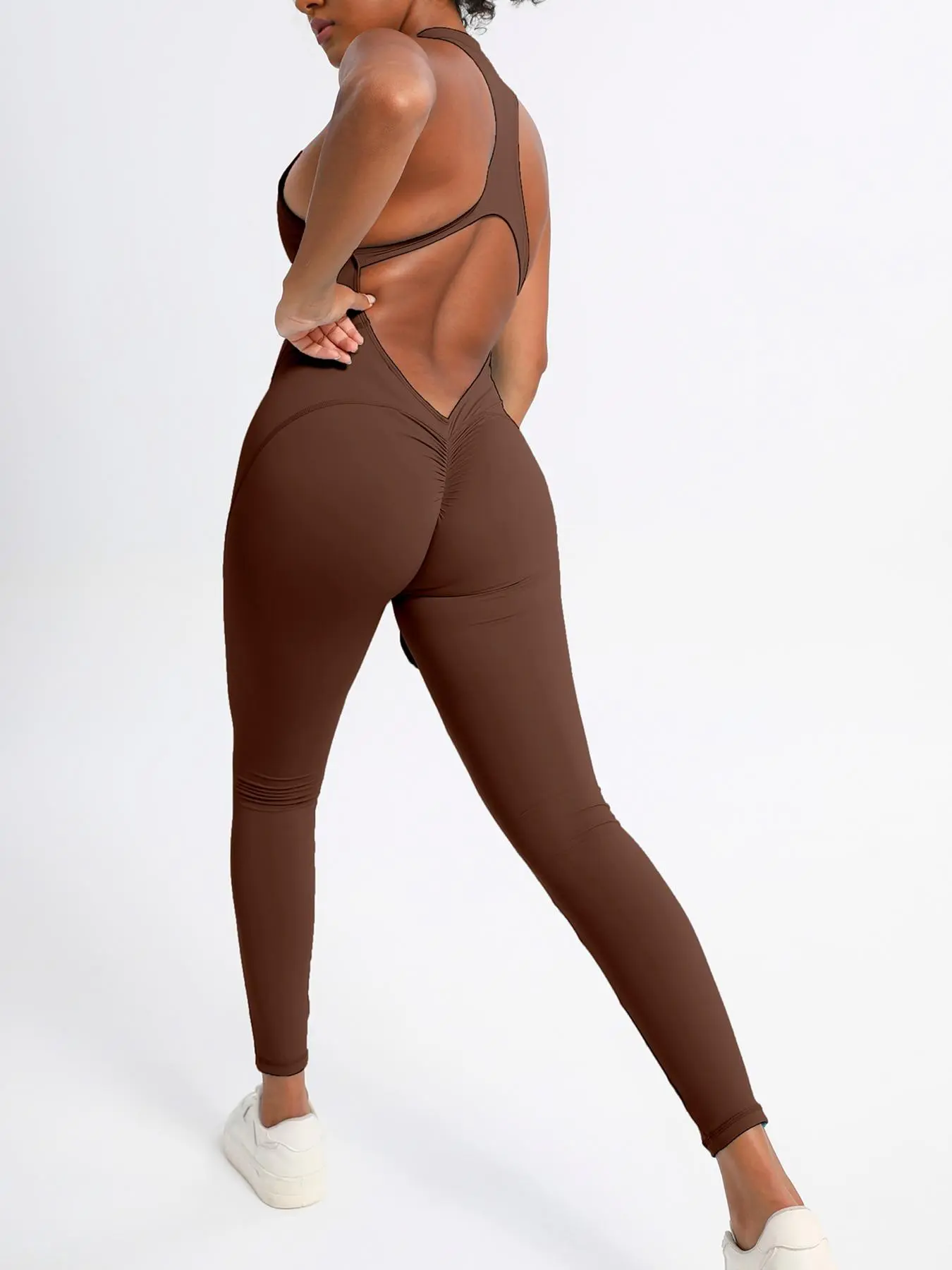 Women's Solid Color Zipper Back Sports Jumpsuit for Yoga and Gym - Image 4