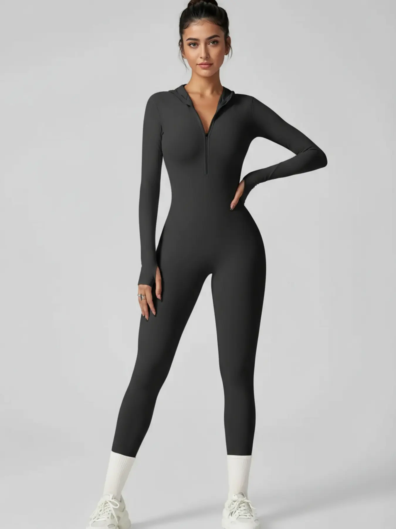 Women's Autumn and Winter Long-Sleeved Yoga Jumpsuit with Front Zipper - Image 5