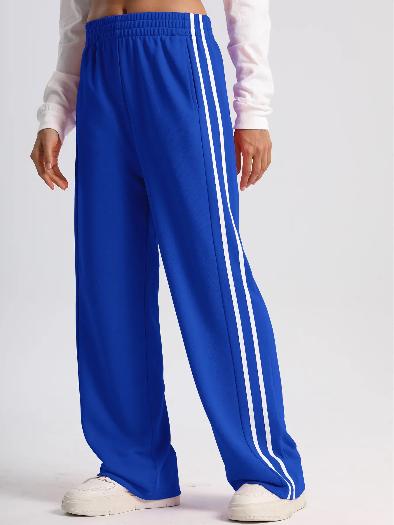 Women’s Solid Side Stripe High Waist Sweatpants, XL, Loose, Pocket - Image 5