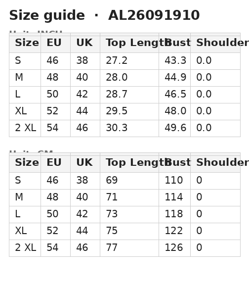 Size guide — Men