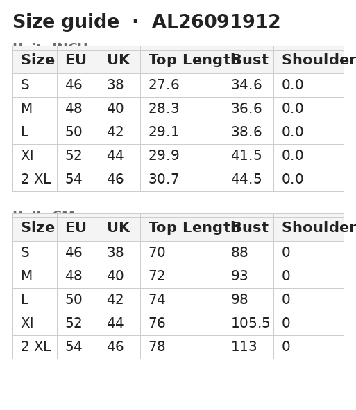 Size guide — Custom Logo Men