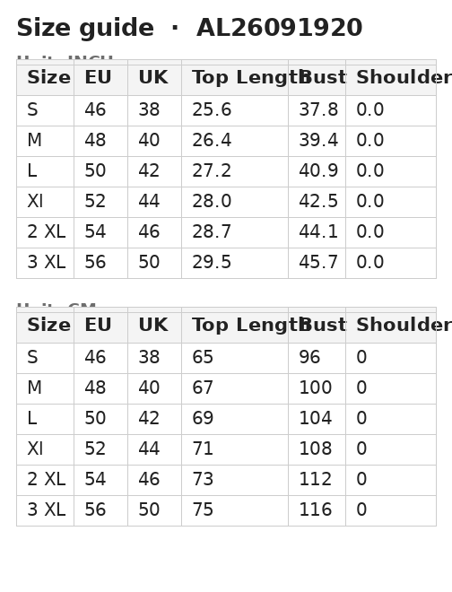 Size guide — Men